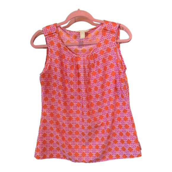 BANANA REPUBLIC GEOMETRIC SHAPE PINK‎ AND ORANGE SLEEVELESS BLOUSE SIZE MEDIUM - Picture 2 of 8